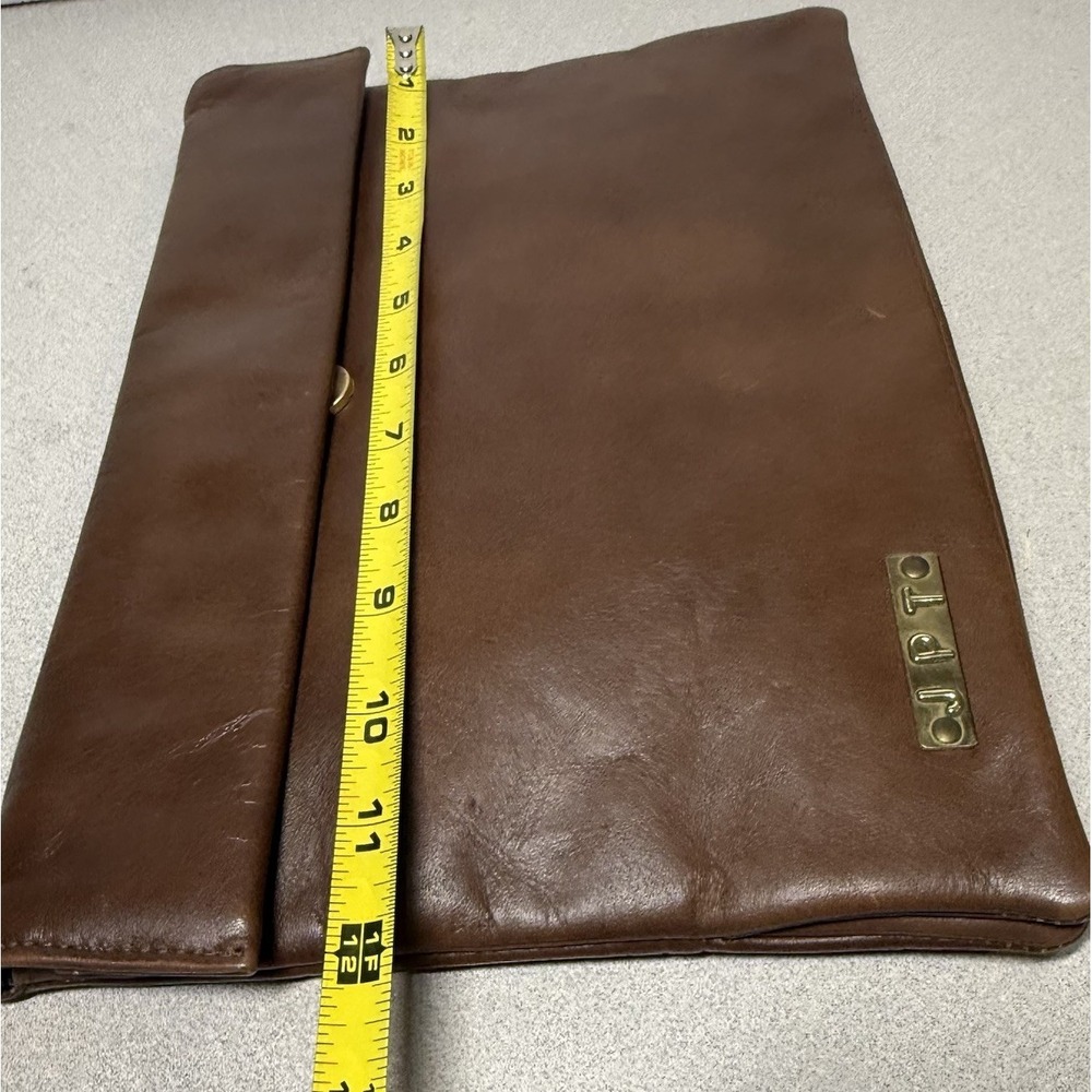 VINTAGE 1960s RUTH E SALTZ LEATHER CLUTCH BAG Brown‎ 12" LONG (JPT) Tag - Picture 10 of 12